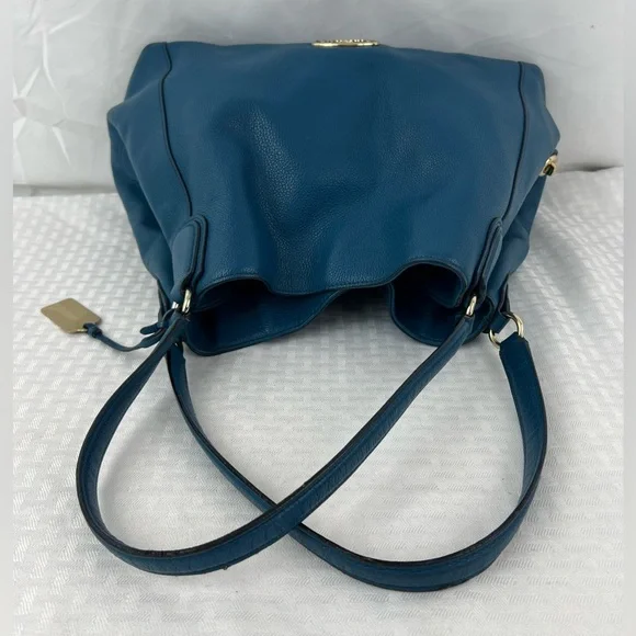 4011: Coach Edie Blue Pebbled Leather Shoulder Hobo Bag Retail w/ Entrupy Cert - Picture 4 of 10